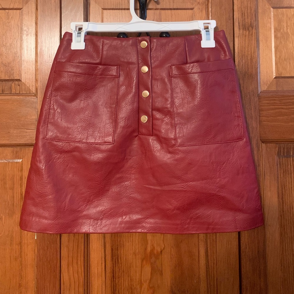 Burgundy leather skirt